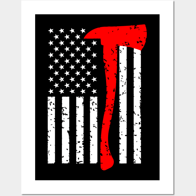 Firefighter American Flag Axe Wall Art by CarDE